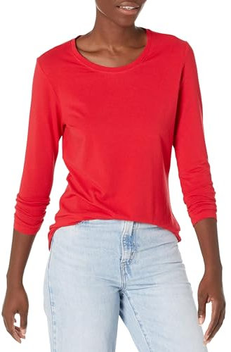 Amazon Essentials Damen Regular-Fit Langarm-T-Shirt Rundhalsausschnitt (In Übergröße Erhältlich), Kirschrot, S