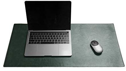 Ommda Tapis de Souris Imperméable Petit Cuir Véritable et Mate Bureau Pad et Protection d'écran Souris Gaming Pad pour Burea avec Bord Cousu,Vert foncé,120x60cm