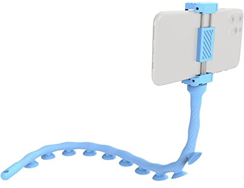 DigiPower Octopus EU-DP-SCH-BL - Soporte Flexible para Smartphone con ventosas, 51 cm, Universal con Agarre óptimo en Superficies Lisas, Color Azul Claro