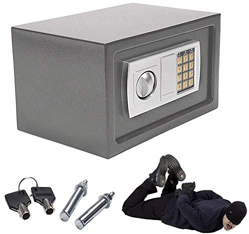 Tresor 31x20x20cm Elektronischer Safe, Doppelstahlbolzen Möbeltresor Hotelsafes Wandtresor Dokumententresor Schranktresor Geldsafe, Tresor Feuerfest Wasserdicht, Grau