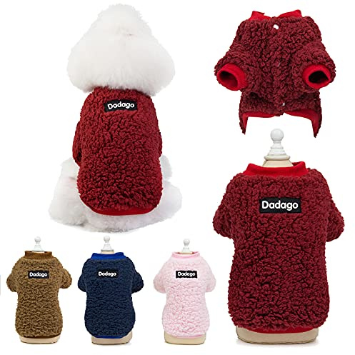 Suéter de invierno para perros pequeños, gatos, cachorros, abrigo cálido para mascotas, clima frío, ropa de forro polar, lindo suéter para perros pequeños, niñas y niños (M, rojo)