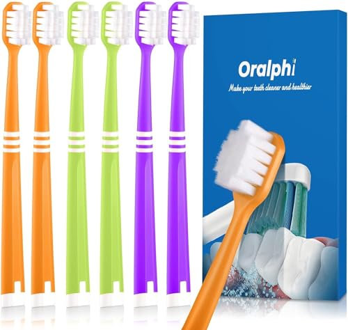 Oralphi Set di 6 spazzolini da denti morbido con 10000+ setole super morbide per gengive sensibili, adulti, anziani e donne in gravidanza