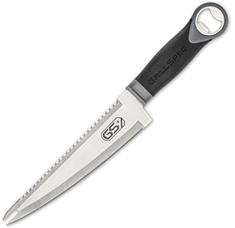 GrillSpec VIPER Grill Utility Knife - 8 inch High Carbon Stainless Steel Chef Knife Bread Knife Meat Turner Bottle Opener with Sheath Grilling Gifts for Dad Men