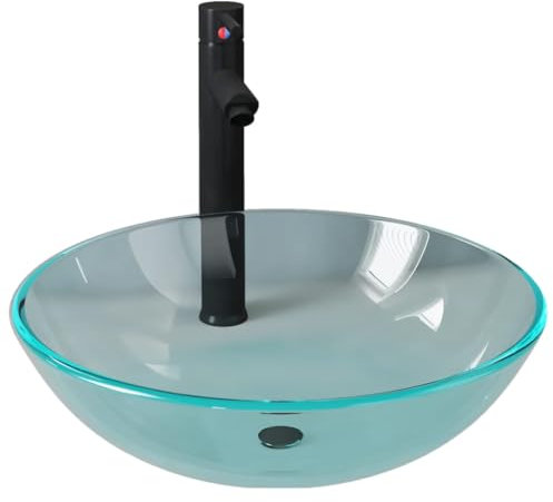 Lavabo de bain avec robinet et drain à poussoir Verre trempé