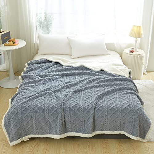 DREAMLANDING Sherpa Fleece Blanket Sofa Throw Double-Sided Super Soft Warm Throw Blanket For Bed, Sofa, Couch (Fog Blue Cable, 150×200cm)