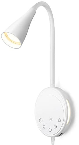 SANKEDOU weiße LED Wandleuchte, Buch Licht zum Lesen im Bett mit Touch Control, 5 Dimmbar, USB Ausgang, Nachtlicht, Timer Funktion, Flexible Schwanenhals Bett Licht, Aluminium