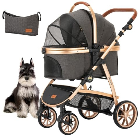 Kenyone Pet Stroller 3 in 1 for Medium Small Size Dogs Luxury Large Cat Stroller Detachable Carrier for Puppy, Kitty, Doggie (C510L Dark Gray)