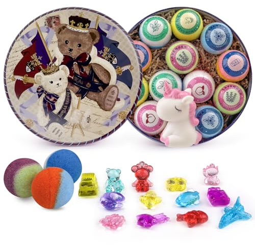 Bath Bombs for Kids, 12pcs Bath Bombs with Surprise Crystal Toys Inside, Handmade Natural and Organic Bubble Bath, Birthday Christmas Easter Gift for Girls and Boys