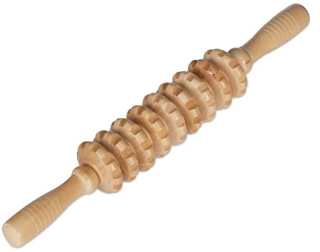 Relaxdays Massage Roller Holz, Massagestab mit 2 Griffen, manuelles Massagegerät für Rücken, Nacken, Arme & Beine, Natur, 5 x 38 x 5 cm