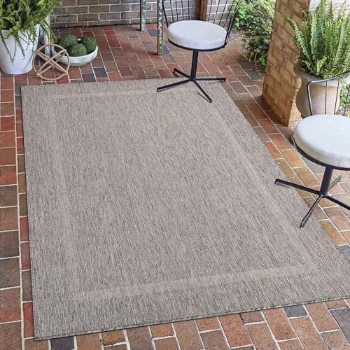 Carpetsale24 Outdoor Teppich Wetterfest 200x290 cm Grau Bordüre Design Flachgewebe Waschbar für Wohnzimmer Esszimmer Terrasse Garten