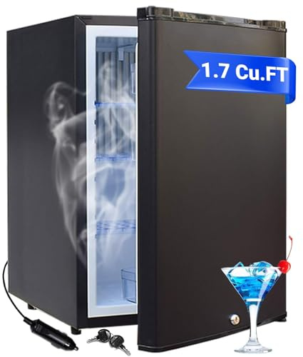 Smad 12V RV Refrigerator 1.7 cu.ft, Compact Refrigerator 12V / 110V, Mini Fridge with Lock, Quiet Reversible Door Semi Truck Refrigerator for RV, Truck, Camping, Boat Use