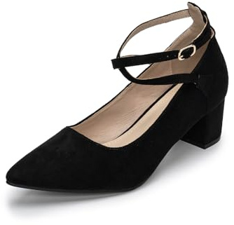 Plilima Escarpins Femme Bloc Talons à Bout Pointu Escarpin Bride Cheville Talon Haut avec Lanière Croisée et Bout Fermé Élégant Confortable Mariée Chaussures (Noir,42)