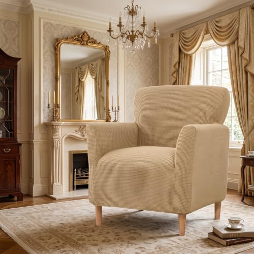 LiveGo Stretch Banquet Armchair Slipcover, Knit Chair Covers with Arms, Non-Slip Waterproof Chair Slipcover for Living Room, Office, Reception, and Pet-Friendly Furniture Protector (Khaki)