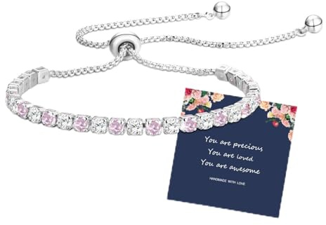 Silverarmband för kvinnor silver tennis födelsesten läckert kristall zirkonium armband födelsedag jul alla hjärtans dag smycken gåva till mamma systrar flickvän, 6.1-10.4 inches, Mässing, Ingen