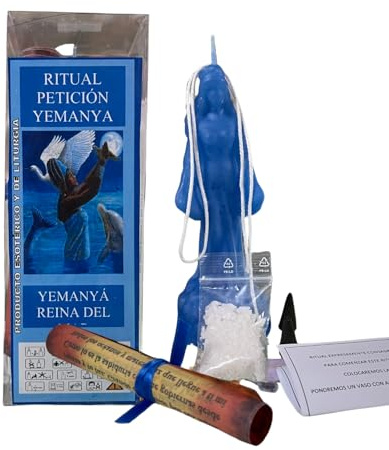 Ritual de Yemanyá para Limpieza, Protección, Descarga y Fecundidad | Pack Ritualizado de Vela Azul de Iemanjá, Cordón Blanco, Conos de Incienso, Sal Gruesa, Pergamino Especial, Lazo Azul y Oración.
