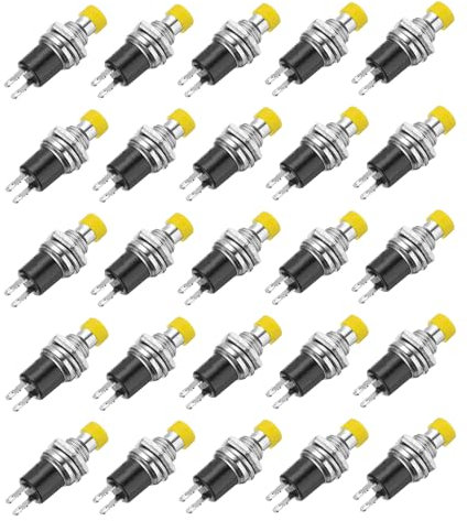 sourcing map 30 Pcs 1A 250V AC 7mm Mini Momentary Push Button Switch SPST NO Yellow Switch Button with Soldering Foot for Electronic Devices