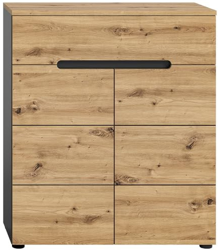 Lomadox Schuhkommode 80cm breit Schuhschrank Schuhregal Flurschrank Garderobenschrank modern in Eiche mit grau