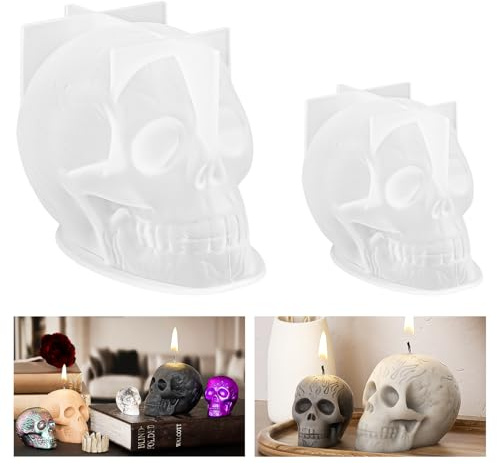 3D stor dödskalle silikonform ljus, epoxiharts formar silikon skelett ljusformer halloween skalle gjutformar ornament fondant