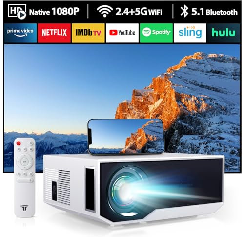 ZDK 2025 New 1080P Projector with 5G WiFi, Full HD 1080P, Supports 4K, BT 5.1 Projector for Home Cinema, Compatible with Smartphones, Android/iOS/TV Box/PS5/XBOX. (White, 20000L)