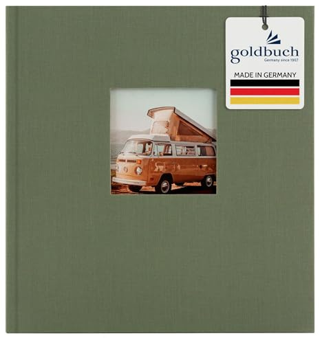 goldbuch 27 909 Bella Vista - Álbum de fotos con recorte de alcachofa, álbum de recuerdos, formato 30 x 31 cm, 60 páginas negras con hojas separadoras de pergamino, libro de fotos con cubierta de lino