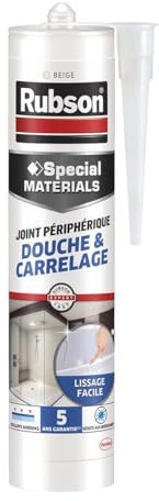 Rubson | Joint Périphérique Douche & Carrelage Beige (cartouche de 300ml) – Mastic silicone neutre nouvelle génération multi-matériaux – Mastic étanche avec formule sans odeur
