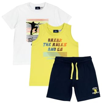Chicco, Completo Bambino, Set con T-shirt, Pantaloncino e Canottiera Abbinati, in 100% Cotone, Ottimi per la Primavera e l'Estate, Abbigliamento Bambini e Ragazzi