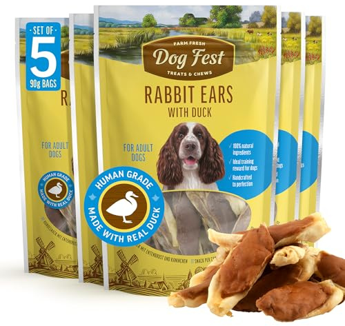 Dog Fest Premium Rabbit Ears with Duck – Natural Long Lasting Dog Chews for Medium & Large Dogs – High Protein Chewy Reward Treats – 90g (Pack of 5)