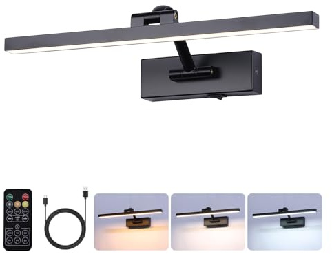 BRIVOLART LED Wireless Picture Light with Remote Control,USB Rechargeable Battery Powered Art Lamps,Dimmable,270° Rotate,Timing,15.5 Inch Black Wall Lights for Paintings,Picture Frame,Gallery