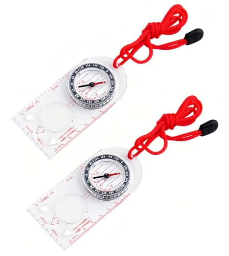DOETYD Navigation Compass Ruler Magnifier, Adjustable Lanyard for Explorers | Ideal for Map Reading, Orienteering & Survival Activities, Red