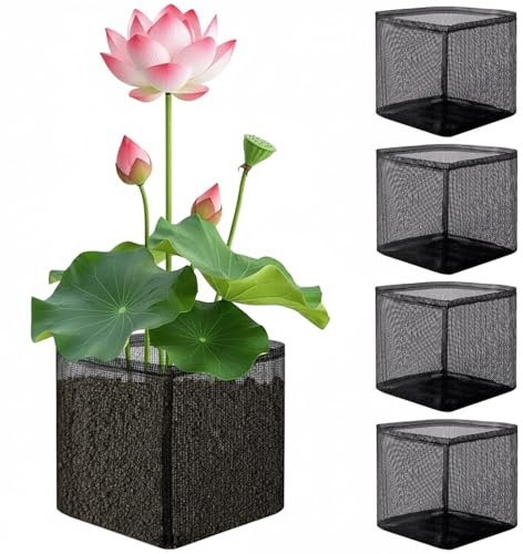 Orrdiffi Lot de 4 Panier Flottant pour Plantes Aquatiques Paniers Étang en Tissu Respirant avec Filet pour Bassin,Jardin,Balcon,Culture Hydroponique(Carré)