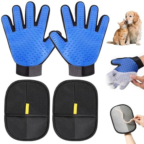Hoadyush 4 Pièces Gant Poil Chat, 2 Gant Anti Poils Animaux + 2 Anti Poil, Double Face, Antistatique, Réutilisable pour l'épilation des Chiens et des Chats