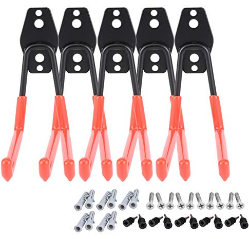 plplaaoo Gancio per garage, montaggio a parete, per carichi pesanti, per garage, per utensili elettrici, biciclette, pale, tubi di ferro, nero, 5 pezzi, 13 x 12,5 x 6 cm. (Arancia)
