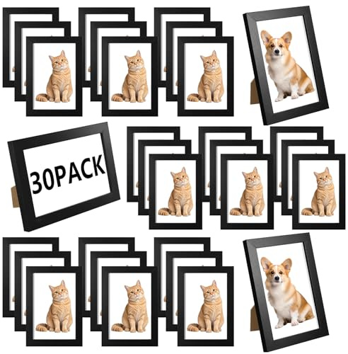 30 Pack 6 x 4 Black Photo Frames, Bulk Picture Frames for Wall and Table