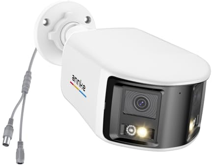 ANNKE Telecamera di sicurezza analogica a doppia lente da 5 MP, grandangolo di 180°, doppia luce intelligente, 130 dB, audio usa e getta, telecamera bullet aggiuntiva cablata per sistema TVI analogico