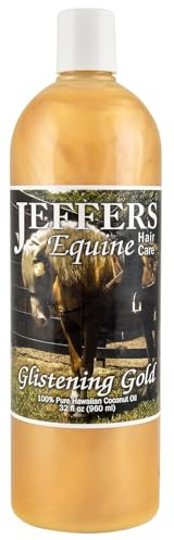 Jeffers Equine Glistening Gold Tearless Horse Shampoo 32 oz – All Natural Coconut Oil & Vitamin E, pH Balanced, Soap Free, Detergent Free, Mane, Coat, Show Horses, Grooming, Barn Care