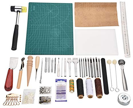 Leathercraft Arbetsverktygssats, 42 st. Leathercraft Verktyg Punch Kit Sömnad Arbetssömning Groover Sömnadssats Hammer Stampverktyg Nålar Fästelement och nitar Kit Läderhantverk Handverktyg