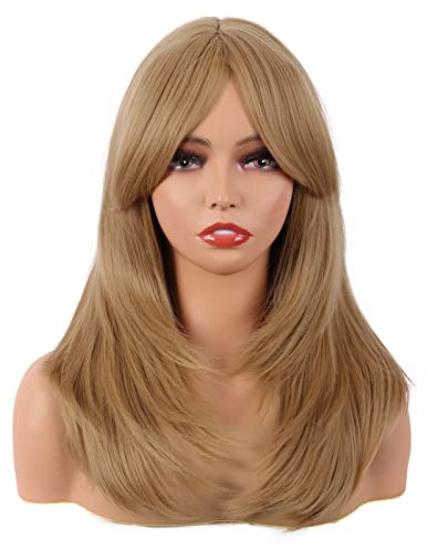 MapofBeauty 20 Pollice/50 cm Lungo Layered Con Frange Lisci Sintetico Fibra Shoulder Lunghezza Capelli per Quotidiano Parrucche (Cenere Biondo)