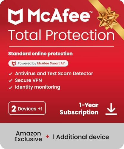 McAfee 2026- Total Protection ( 2 Plus 1 Devices) Antivirus, VPN, Scam Protection, Security Software, 1-Year Subscription with Auto-Renewal - Digital download | PC/Mac/iOS/Android