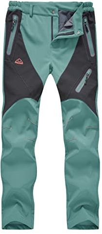 donhobo Damen Wanderhose Warm Gefüttert Winter Skihose Winddicht Wasserdicht Softshellhose Snowboardhose Trekkinghose Funktionshose Hellgrün M