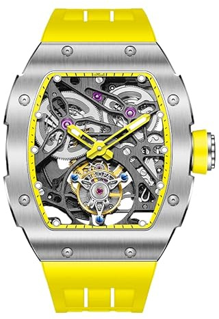 Haofa Tourbillon klocka skelett mekanisk klocka safir rostfritt stål herrklocka vattentät lysande automatiska klockor för män Tourbillon klockor män 1908