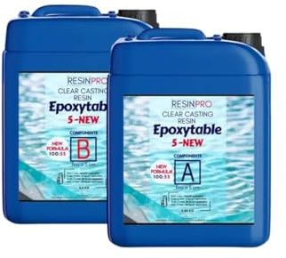 RESINA EPOXYTABLE 5 3,1 Kg Ideal para mesas de resina y fundición de hasta 5cm de espesor, Certificado Atóxico una vez endurecida, Guantes Gratis, Asistencia Técnica en Español, 100% Made in Italy.