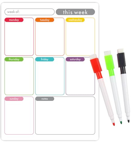 VEYLIN A4 Magnetic Weekly Planner for Fridge, Dry Wipe Fridge Whiteboard for Daily Routines Meal Planning and Reminder, 3 Dry Erase Marker Pens Included