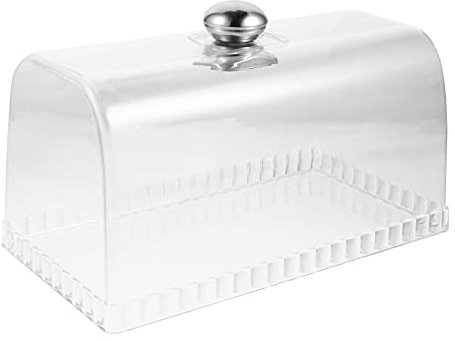 Alzata per torte con coperchio a cupola: copertura quadrata trasparente per alzata per torte, coperchio per piatto alimentare con manico in acciaio inox, 27 x 15,5 x 14 cm