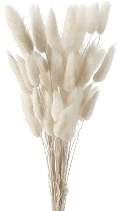 Code di Coniglio Erba della Pampa, FENGCHUANG-Pianta Boho Fiori Secchi Naturali, 50 Pezzi Pampas Decorative per Decorazioni Casa Tavola Matrimonio (Bianco)