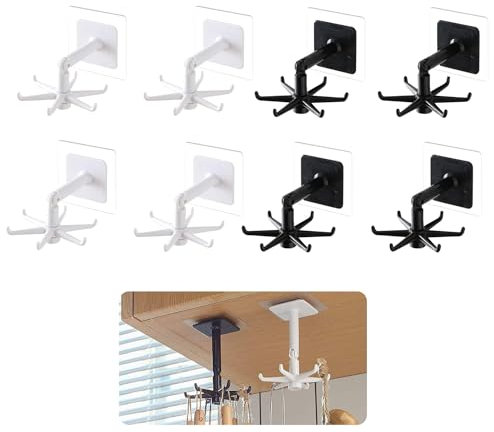 ZEACCT 8 Stück 360 Grad Drehbare Klapphaken, Drehbare Haken Küche, lochfreiem Haken, 180° Vertikaler Klapphaken, Wasserdichte Mehrzweck-Küchenhaken, Wandhalterung für Küchenutensilien