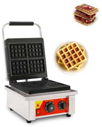 Comercial Gofrera Belga Antiadherente Máquina Eléctrica Para Hacer Gofres Acero Inoxidable Control De Temperatura Y Tiempo Para Gofres Dorados Esponjosos Apto Para Restaurante Snack Bar Familia