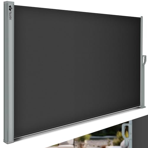 tillvex® Seitenmarkise 200 x 400 cm ausziehbar & Blickdicht | Sichtschutz für Balkon, Garten & Terrasse | Seitenrollo mit Wandhalterung | Sonnenschutz aus rostfreiem Stahl | Markise Windschutz