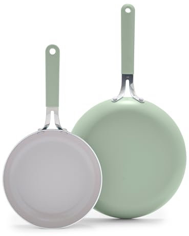 GreenLife 8” & 10” 2 Piece Nonstick Ceramic Frying Pan Set, Lightweight Healthy PFAS-Free Skillets, Dishwasher & Oven Safe, Durable Body, Silicone Stay-Cool Handles, Easy Release, Sage Green