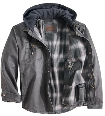 Venado Men's Concealed Carry Chore Coat - Hooded Flannel Lined Jacket (Black Bear, 3XL)