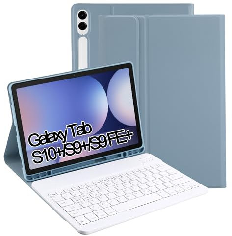 Jeloyutek für Samsung Galaxy Tab S10+ 2024 & S9 FE+ 12,4 2023 Tastatur Hülle, QWERTZ Layout Magnetisch Abnehmbare Tastatur Mit Hülle für Galaxy Tab S10 Plus/S9 FE Plus 12,4, Blau